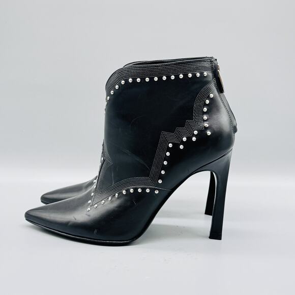 Sigerson Morrison Boots Womens 10 Black Leather Studded High Heel Pointed Toe - Picture 4 of 10